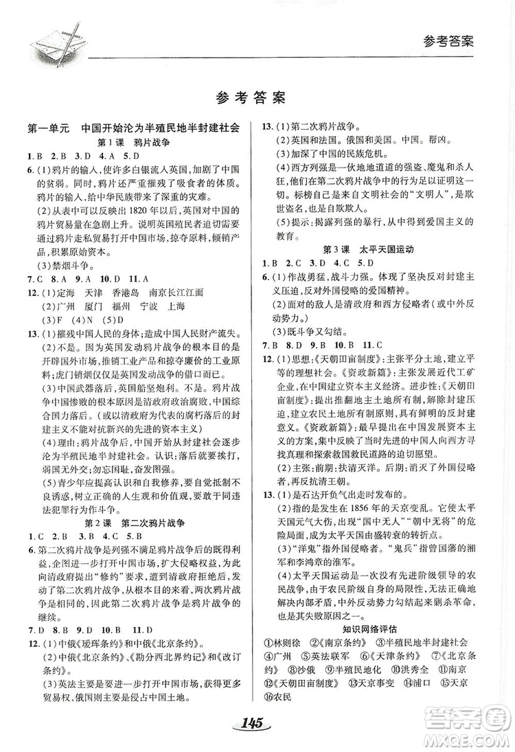陜西科學(xué)技術(shù)出版社2019新課標(biāo)教材同步導(dǎo)練8年級(jí)歷史上冊(cè)答案
