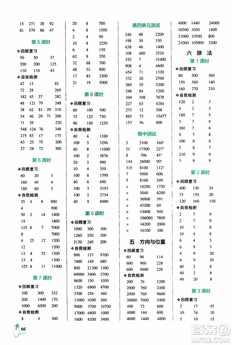 2019年P(guān)ASS綠卡圖書(shū)小學(xué)學(xué)霸口算四年級(jí)上BS北師版參考答案