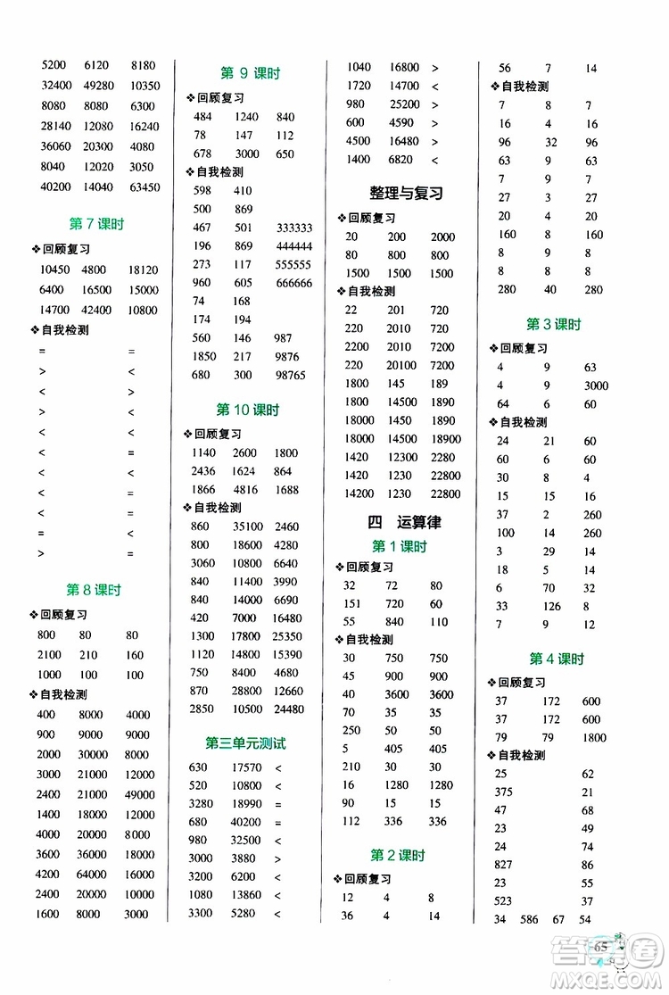 2019年P(guān)ASS綠卡圖書(shū)小學(xué)學(xué)霸口算四年級(jí)上BS北師版參考答案