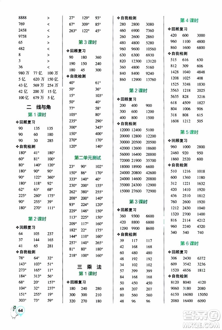 2019年P(guān)ASS綠卡圖書(shū)小學(xué)學(xué)霸口算四年級(jí)上BS北師版參考答案