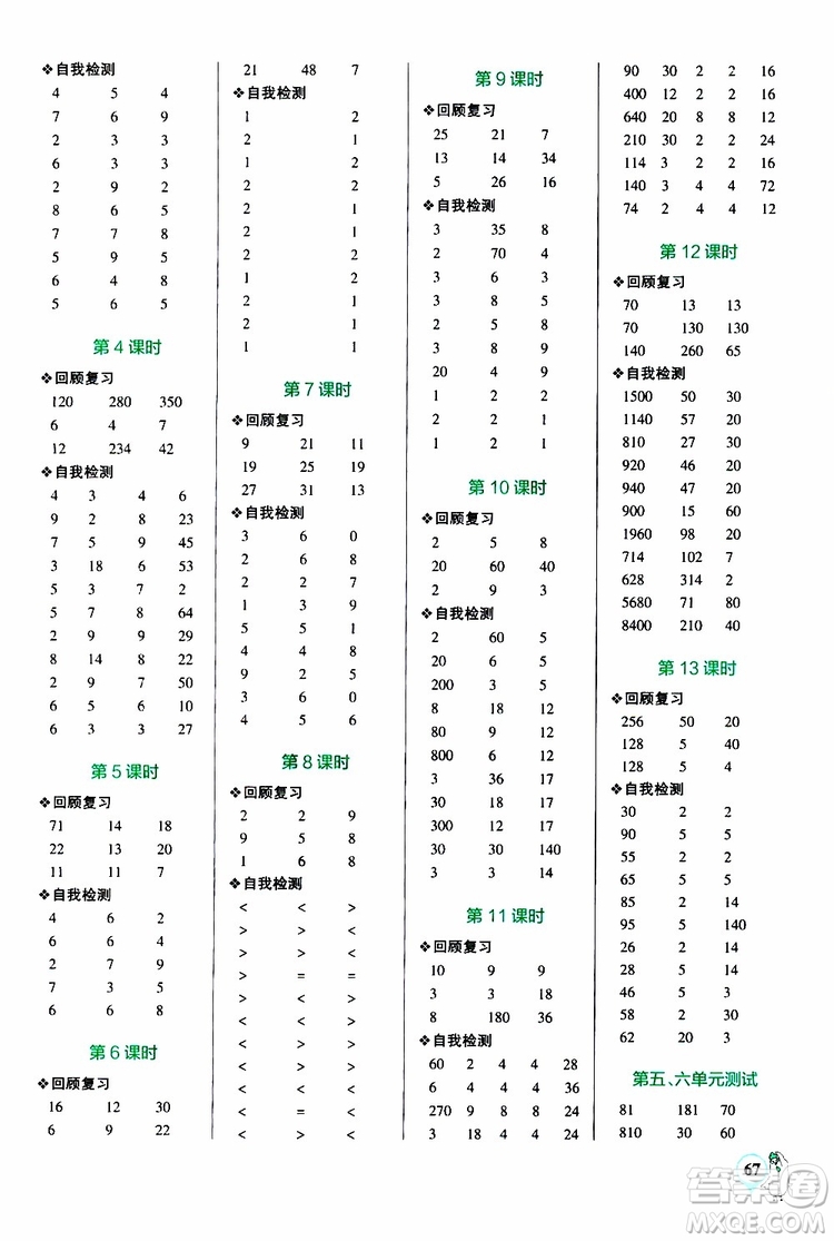 2019年P(guān)ASS綠卡圖書(shū)小學(xué)學(xué)霸口算四年級(jí)上BS北師版參考答案