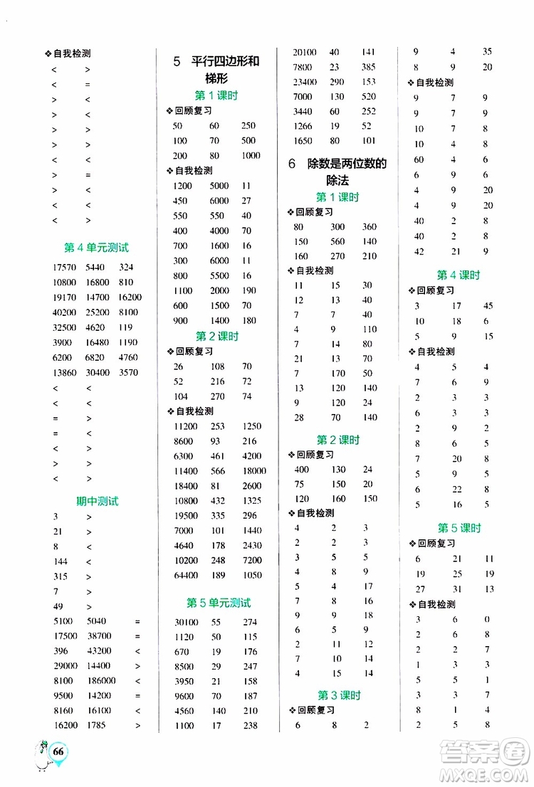 2019年P(guān)ASS綠卡圖書小學(xué)學(xué)霸口算四年級上RJ人教版參考答案