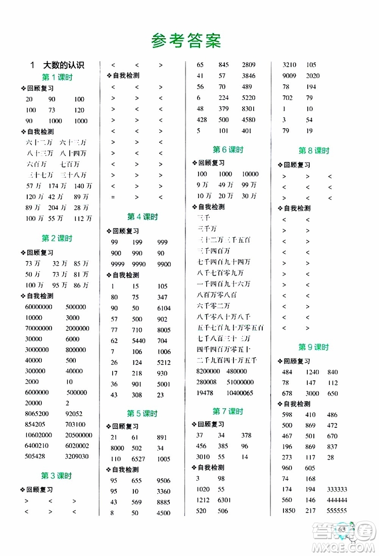 2019年P(guān)ASS綠卡圖書小學(xué)學(xué)霸口算四年級上RJ人教版參考答案