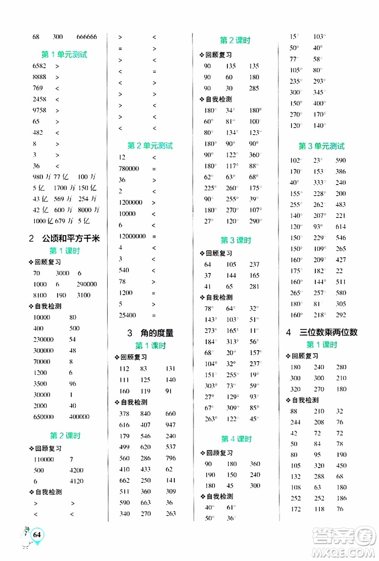 2019年P(guān)ASS綠卡圖書小學(xué)學(xué)霸口算四年級上RJ人教版參考答案