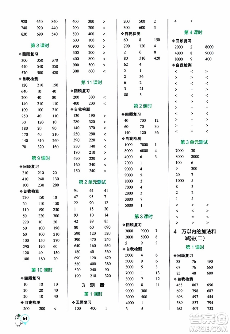 2019年P(guān)ASS綠卡圖書小學(xué)學(xué)霸口算三年級(jí)上RJ人教版參考答案