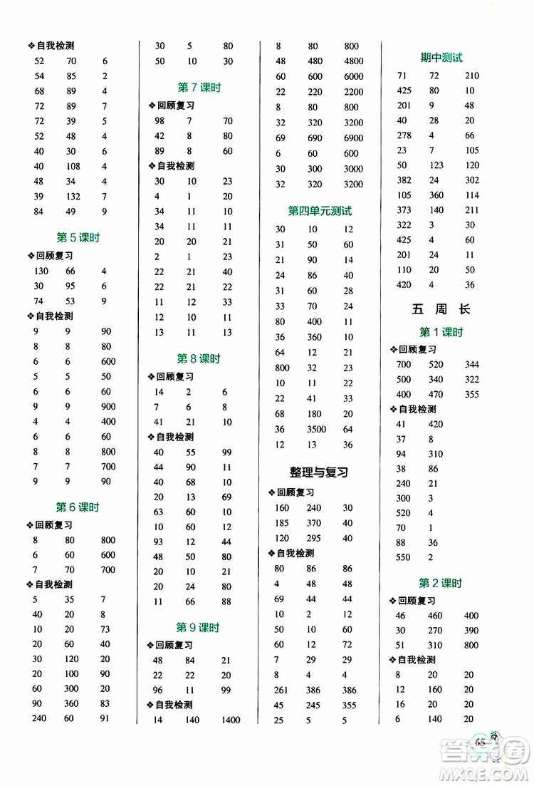 2019年P(guān)ASS綠卡圖書(shū)小學(xué)學(xué)霸口算三年級(jí)上BS北師版參考答案