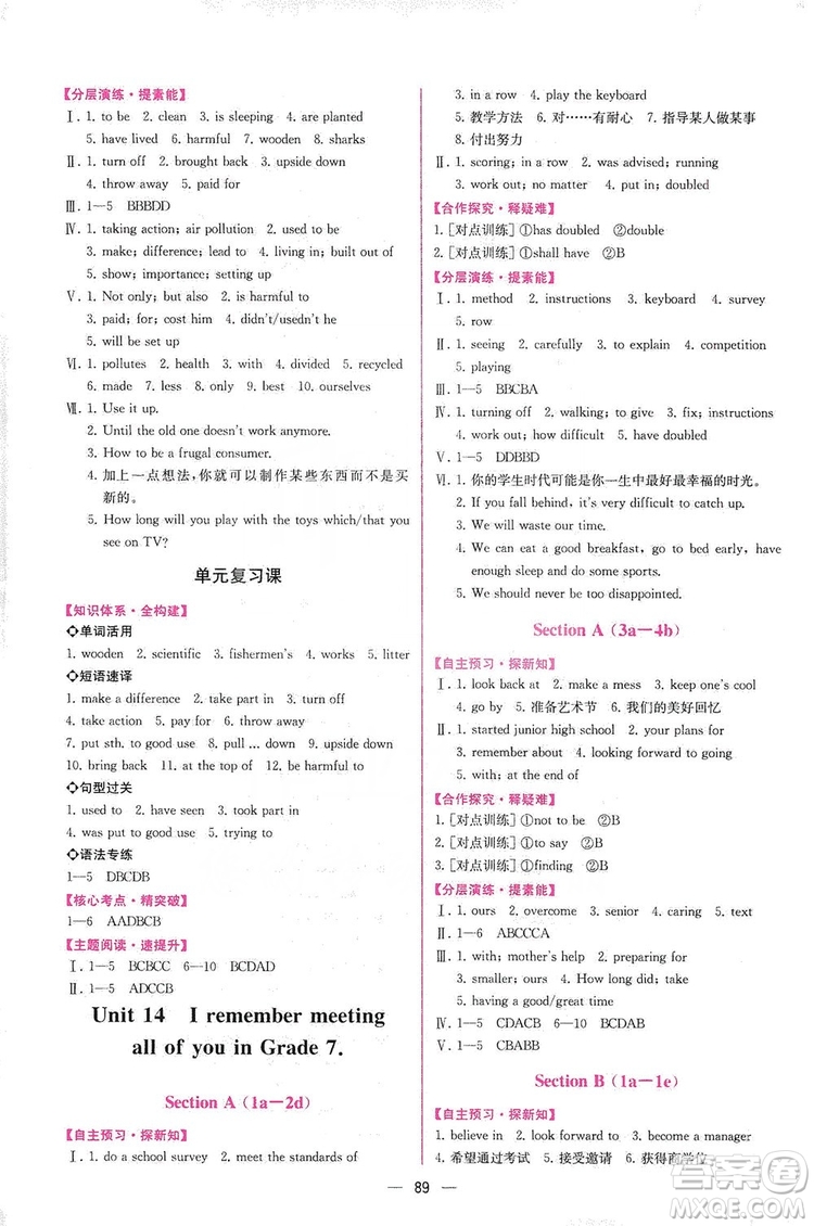 人民教育出版社2019同步學歷案課時練英語九年級全一冊河南專版答案