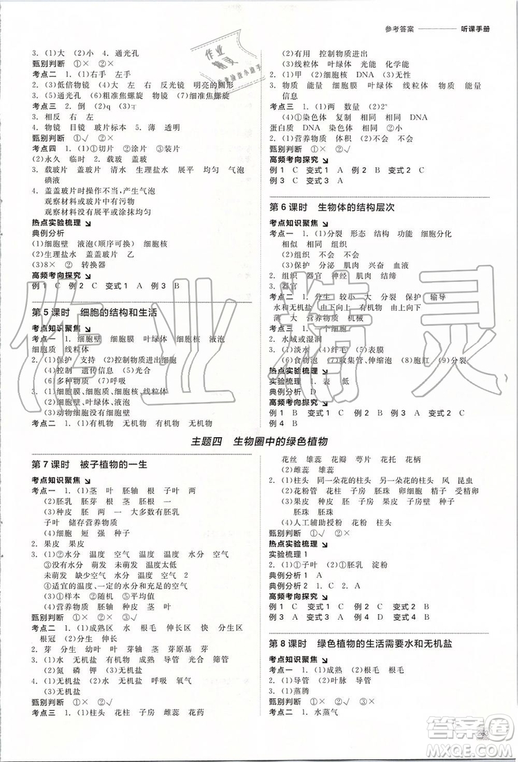 2020版全品中考復(fù)習(xí)方案生物學(xué)北京專版參考答案