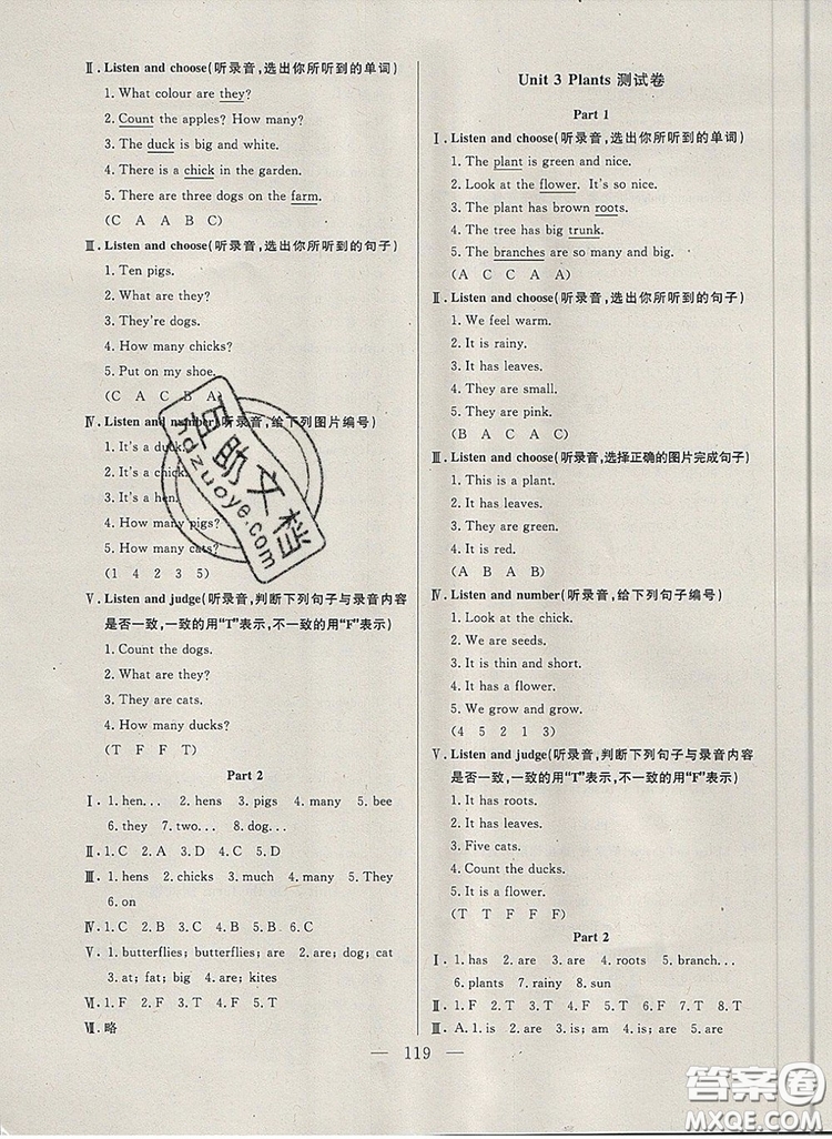 2019年鐘書金牌好題好卷期末沖刺100分三年級(jí)英語上冊(cè)N版參考答案