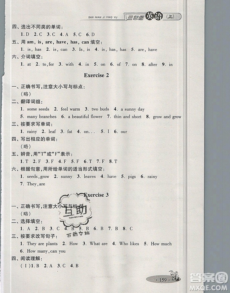 2019年鐘書金牌新教材全練三年級英語上冊N版參考答案