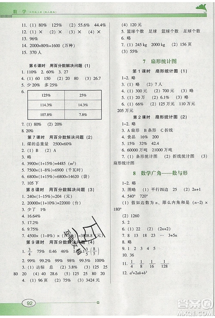 2019年南方新課堂金牌學(xué)案六年級數(shù)學(xué)上冊人教版參考答案