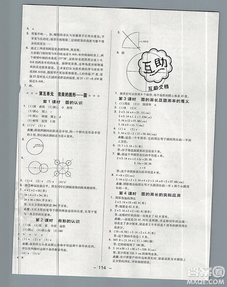 2019年綜合應(yīng)用創(chuàng)新題典中點六年級數(shù)學(xué)上冊青島版參考答案