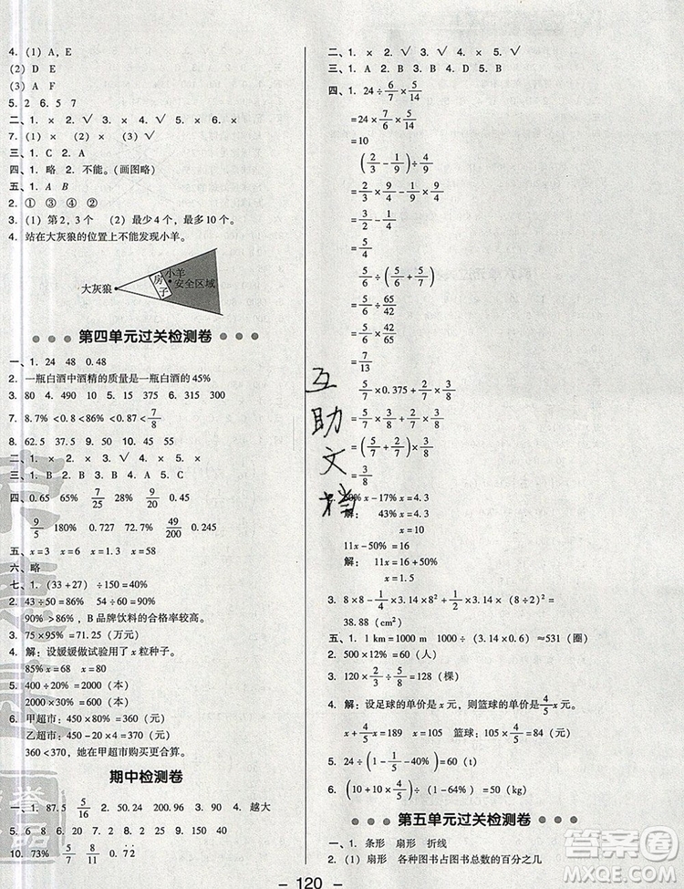 2019年綜合應用創(chuàng)新題典中點六年級數(shù)學上冊北師大版參考答案