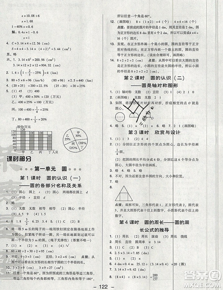 2019年綜合應用創(chuàng)新題典中點六年級數(shù)學上冊北師大版參考答案