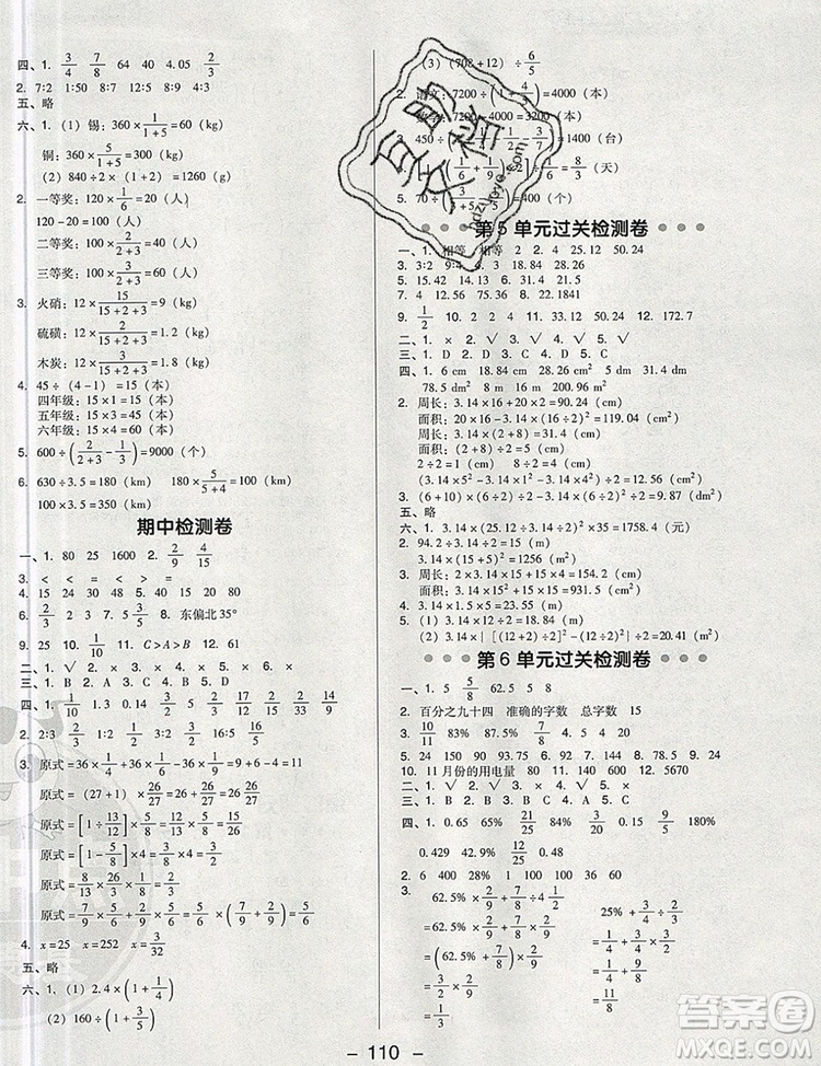 2019年綜合應(yīng)用創(chuàng)新題典中點(diǎn)六年級(jí)數(shù)學(xué)上冊(cè)人教版參考答案