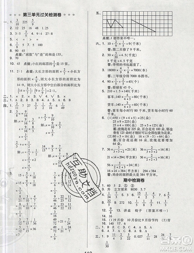 2019年綜合應(yīng)用創(chuàng)新題典中點(diǎn)六年級(jí)數(shù)學(xué)上冊(cè)蘇教版參考答案