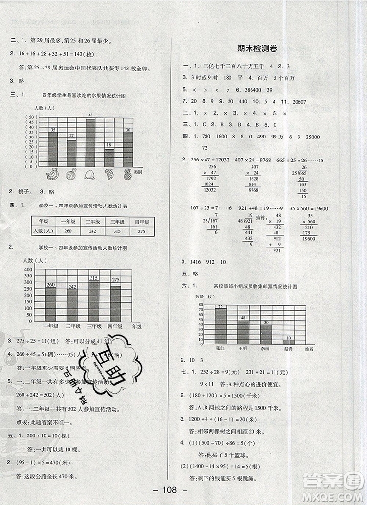 2019年綜合應(yīng)用創(chuàng)新題典中點四年級數(shù)學(xué)上冊青島版參考答案