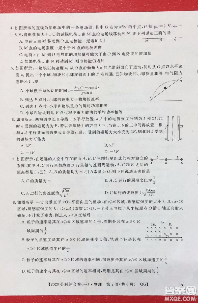 2020屆全國高考3+3分科綜合卷一物理試題及答案解析