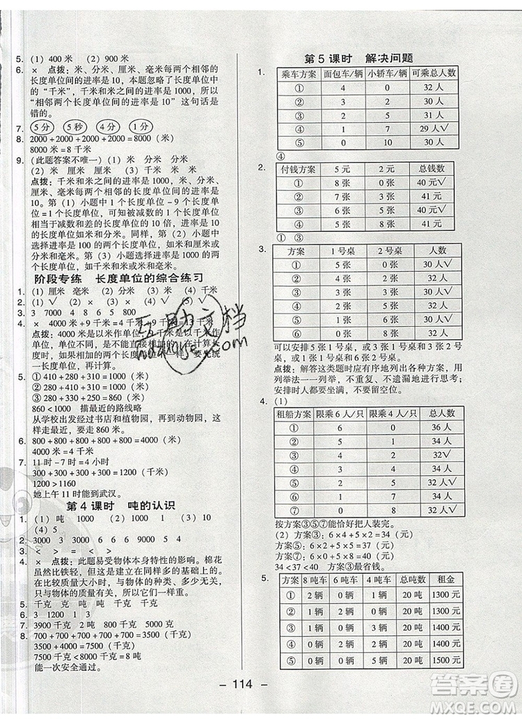 2019年綜合應(yīng)用創(chuàng)新題典中點(diǎn)三年級(jí)數(shù)學(xué)上冊人教版參考答案