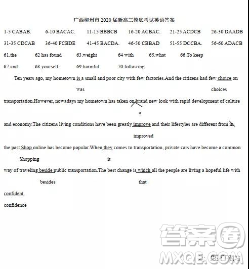 2020屆廣西省柳州市高三摸底考試英語(yǔ)試題及答案