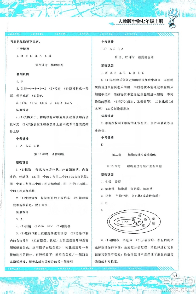 湖南少年兒童出版社2019課程基礎(chǔ)訓(xùn)練七年級(jí)生物上冊(cè)人教版答案