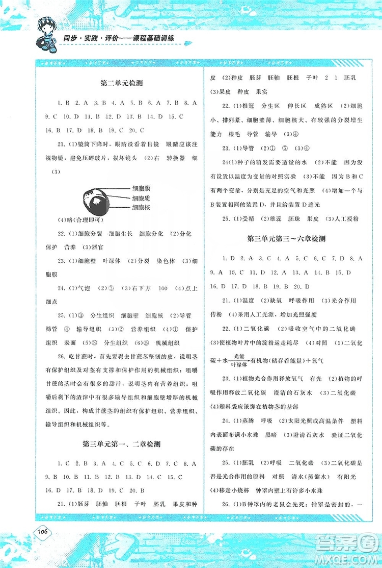 湖南少年兒童出版社2019課程基礎(chǔ)訓(xùn)練七年級(jí)生物上冊(cè)人教版答案