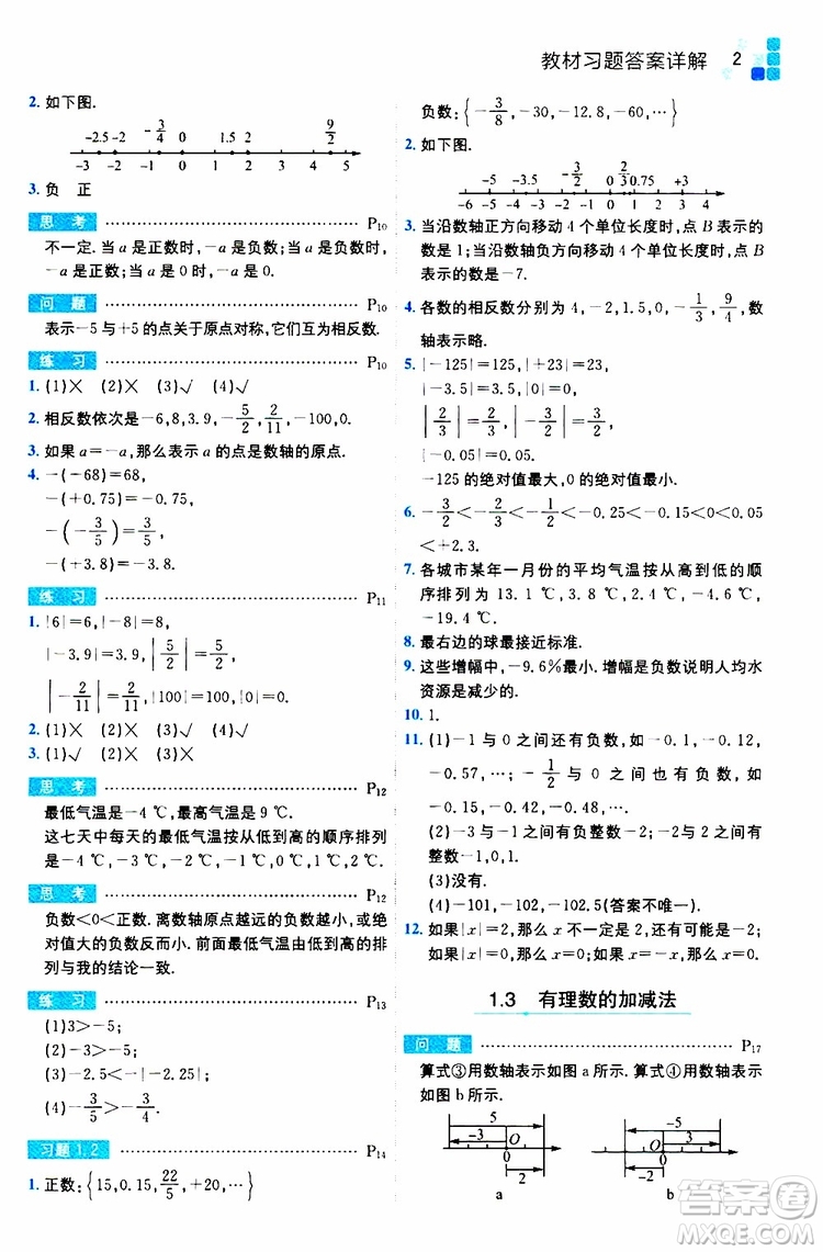 安徽人民出版社2019年全易通初中數(shù)學七年級上冊RJ人教版參考答案