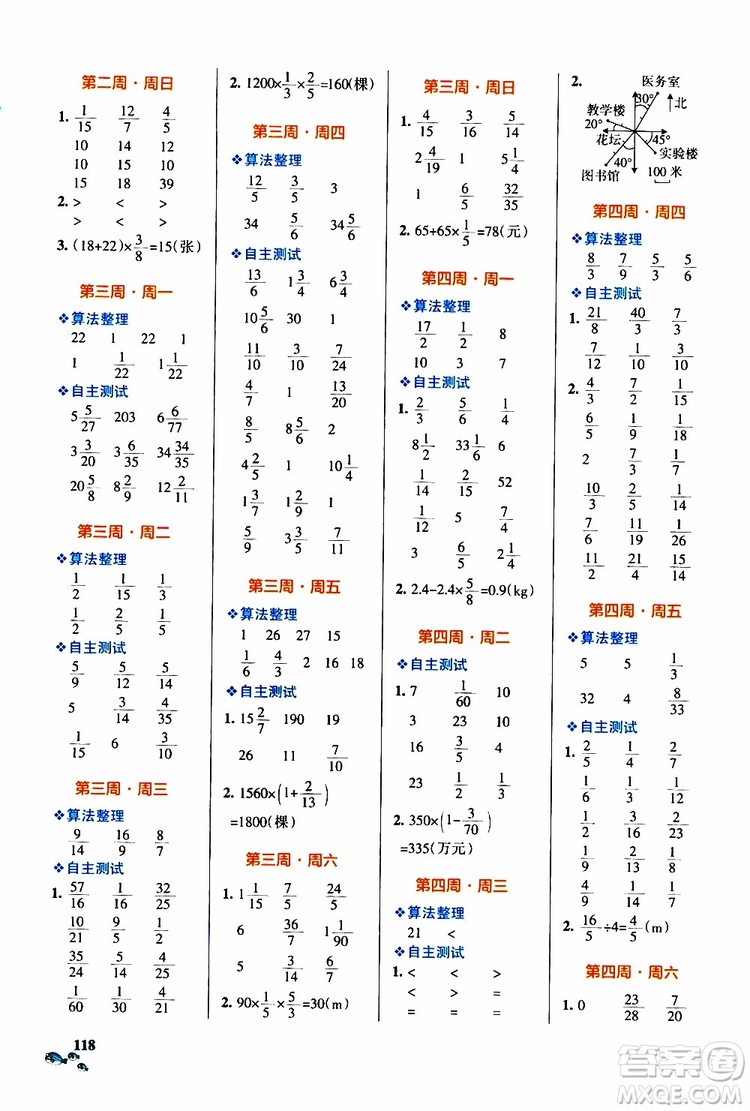 遼寧教育出版社2019年小學(xué)學(xué)霸天天計(jì)算六年級(jí)上冊RJ人教版參考答案