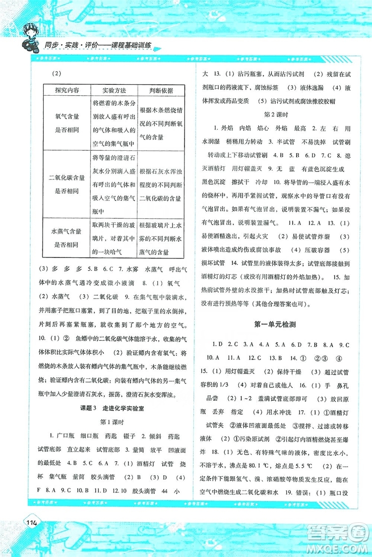 湖南少年兒童出版社2019課程基礎訓練化學人教版九年級上冊答案
