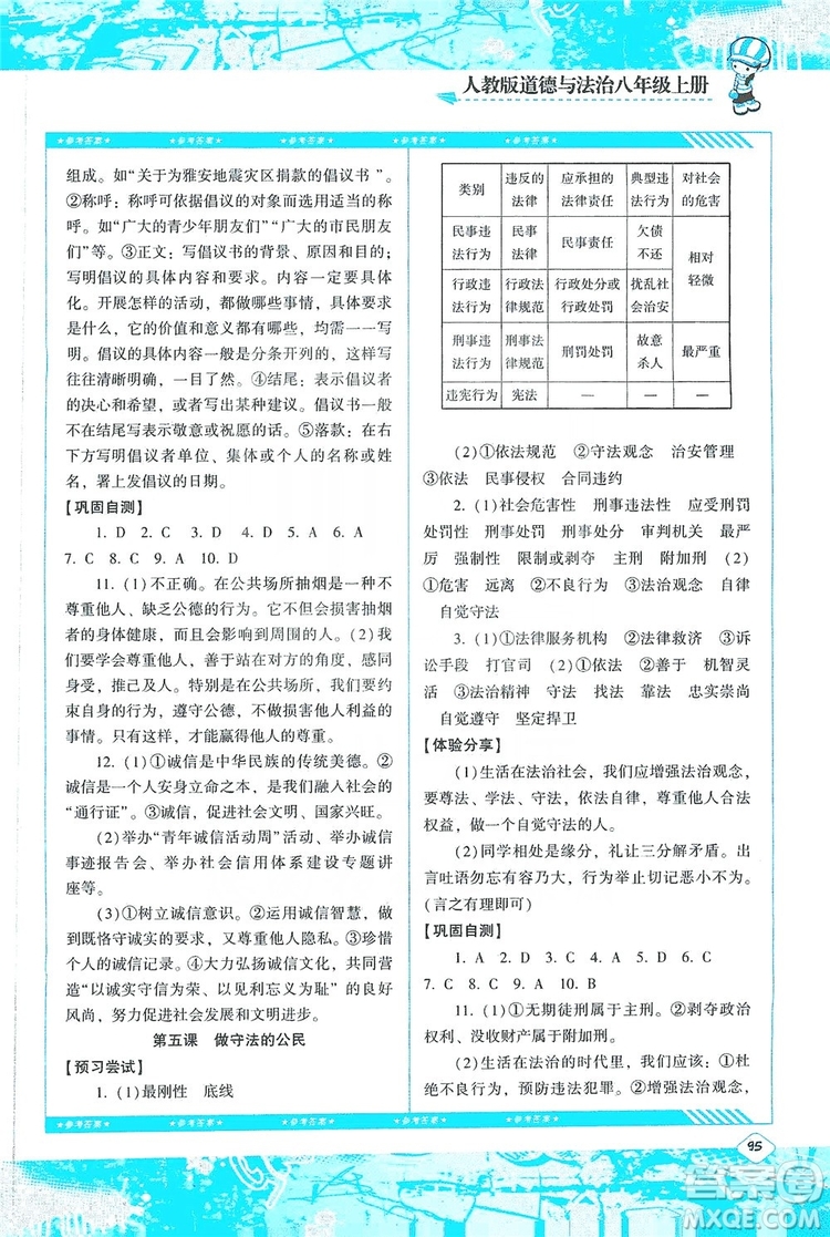 湖南少年兒童出版社2019課程基礎(chǔ)訓(xùn)練八年級道德與法治上冊人教版答案