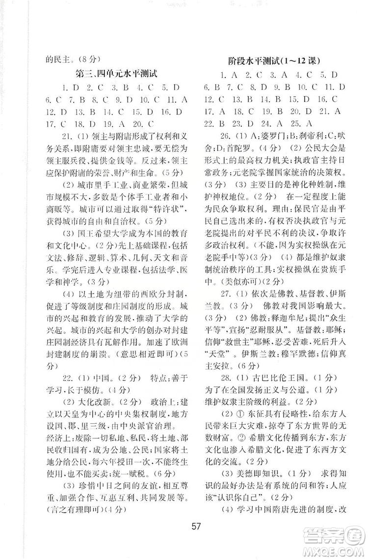 山東教育出版社2019初中基礎(chǔ)訓(xùn)練九年級(jí)世界歷史上冊(cè)人教版答案