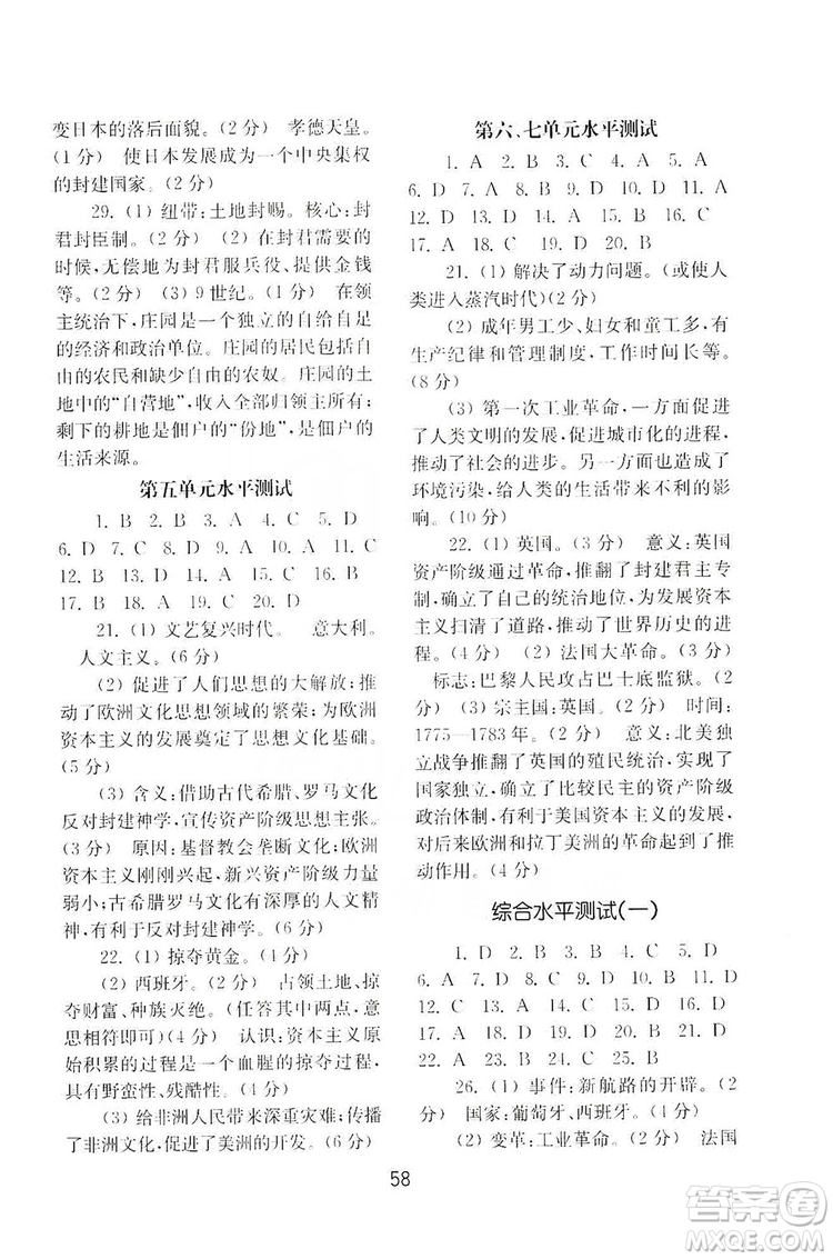 山東教育出版社2019初中基礎(chǔ)訓(xùn)練九年級(jí)世界歷史上冊(cè)人教版答案