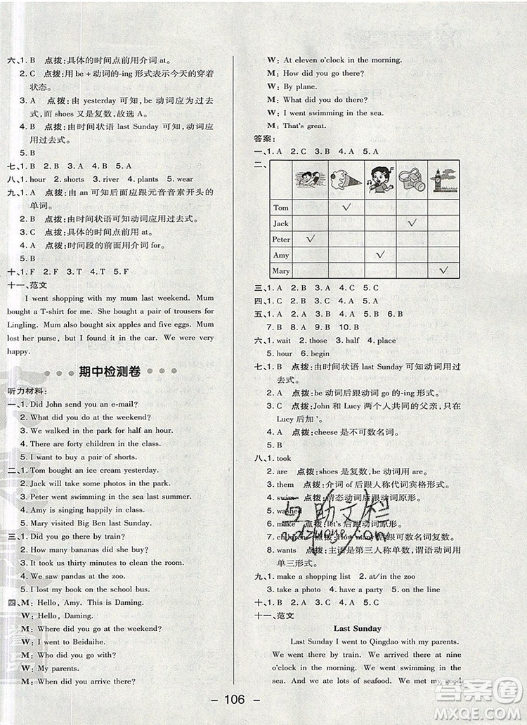 2019年綜合應(yīng)用創(chuàng)新題典中點(diǎn)五年級(jí)英語上冊(cè)外研版參考答案