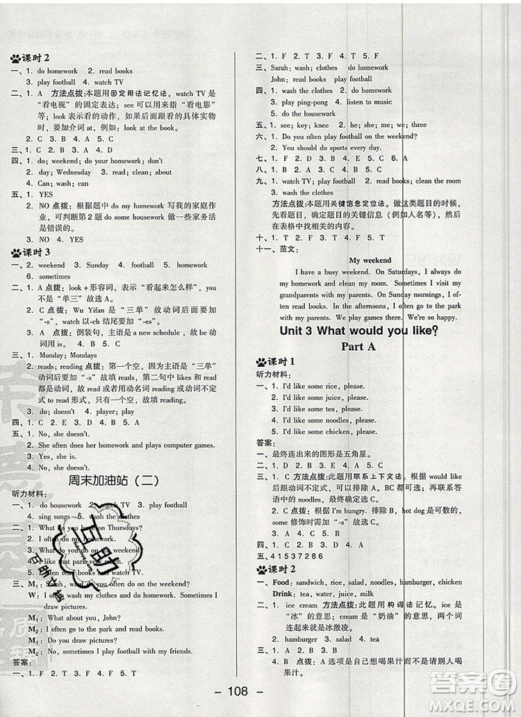 2019年綜合應(yīng)用創(chuàng)新題典中點五年級英語上冊人教PEP版參考答案