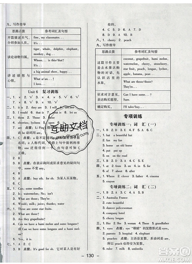 2019年綜合應用創(chuàng)新題典中點五年級英語上冊精通版參考答案
