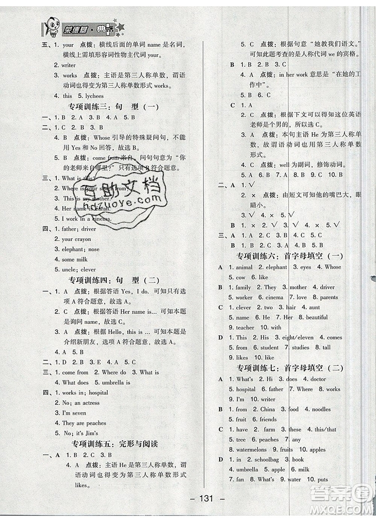 2019年綜合應用創(chuàng)新題典中點五年級英語上冊精通版參考答案
