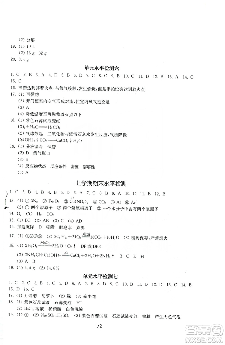 山東教育出版社2019初中基礎(chǔ)訓(xùn)練九年級化學(xué)全一冊人教版答案