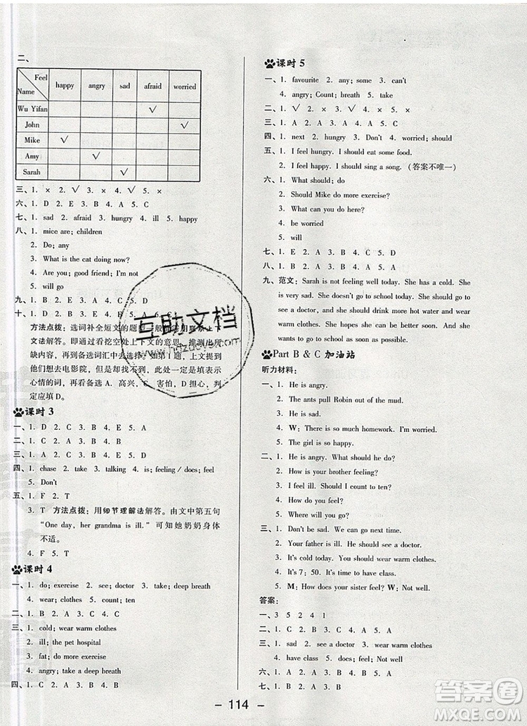 2019年綜合應(yīng)用創(chuàng)新題典中點(diǎn)六年級(jí)英語(yǔ)上冊(cè)人教PEP版參考答案
