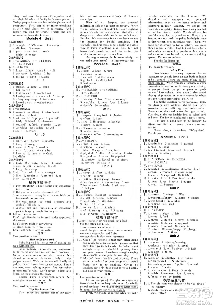 光明日報(bào)出版社2019全效學(xué)習(xí)課時(shí)提優(yōu)精華版分層提分九年級上下冊英語外研版A版答案