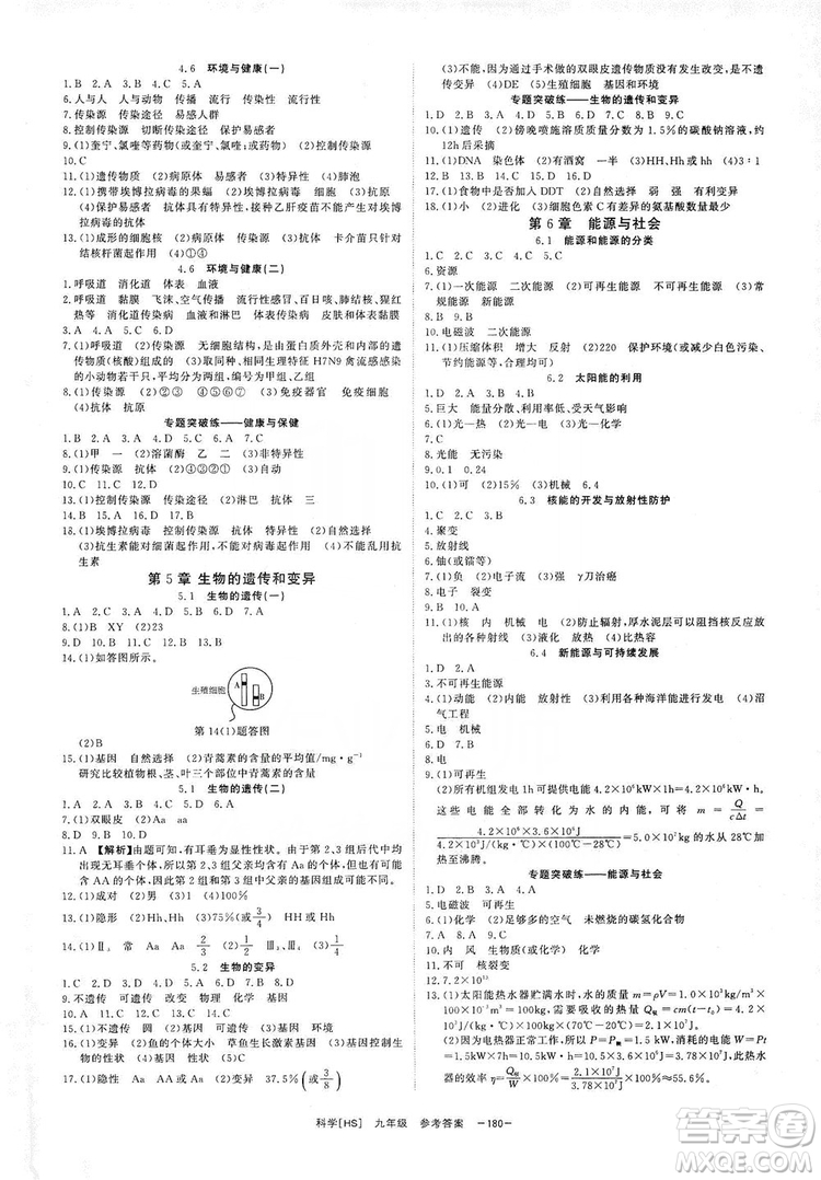 光明日報出版社2019全效學習課時提優(yōu)精華版九年級上下冊科學華師版B版答案