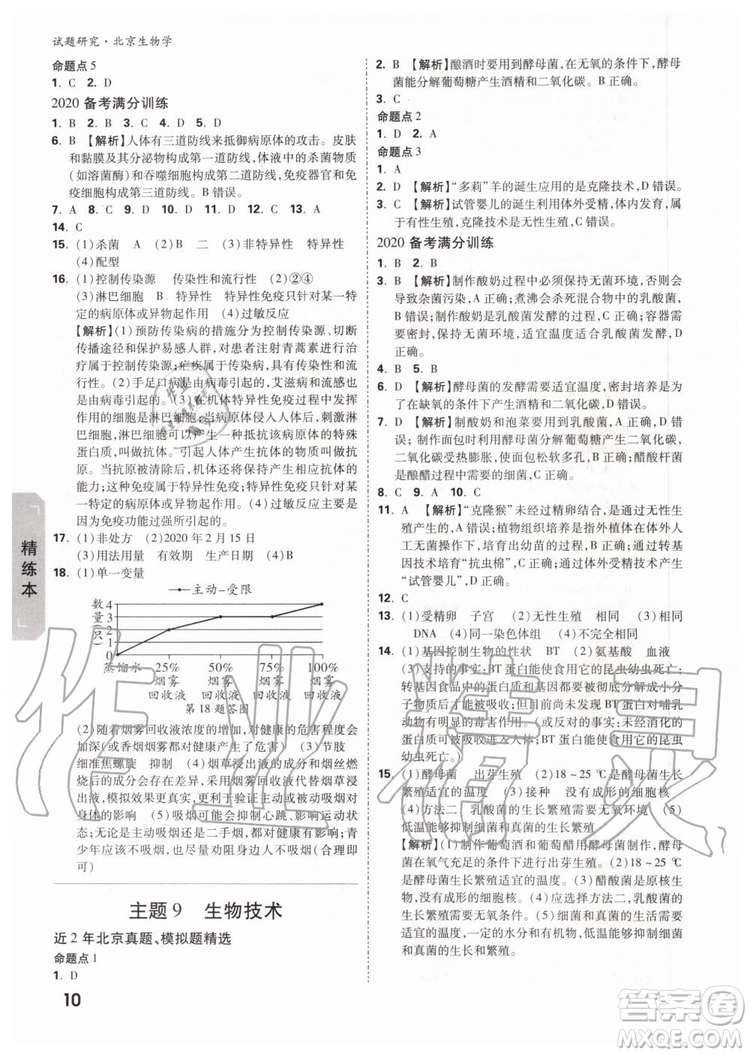 2020版萬唯中考試題研究生物學(xué)九年級全一冊北京專版參考答案