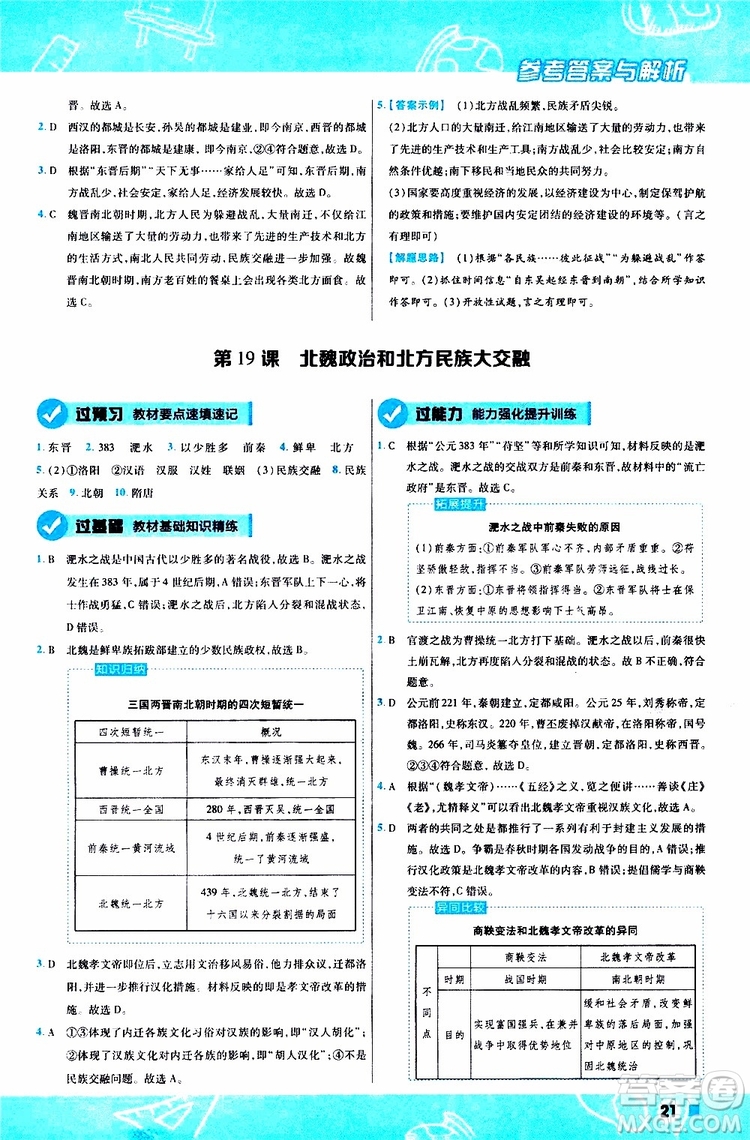 2020版一遍過(guò)初中歷史七年級(jí)上冊(cè)RJ人教版參考答案