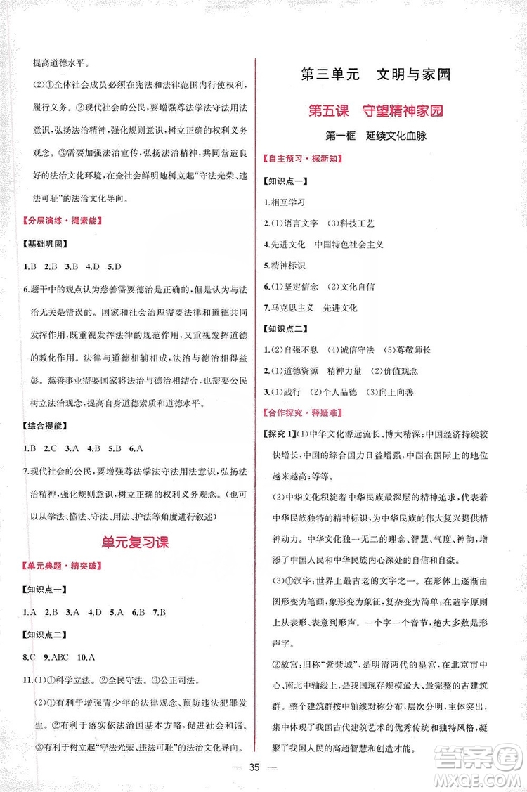 同步學(xué)歷案課時練2019九年級道德與法治人教版答案