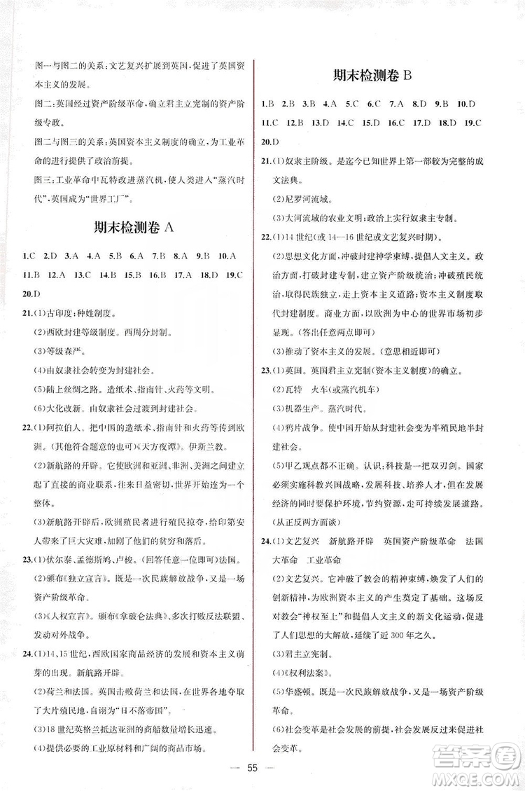 同步學(xué)歷案課時(shí)練2019九年級(jí)世界歷史人教版答案