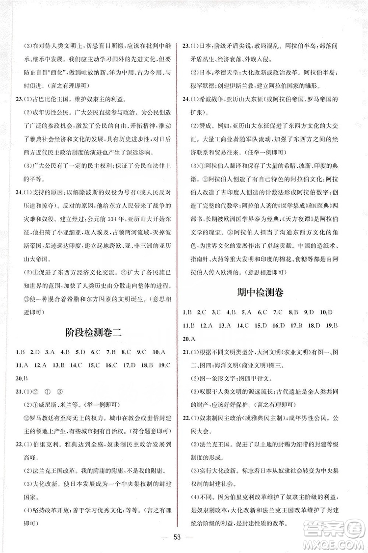 同步學(xué)歷案課時(shí)練2019九年級(jí)世界歷史人教版答案