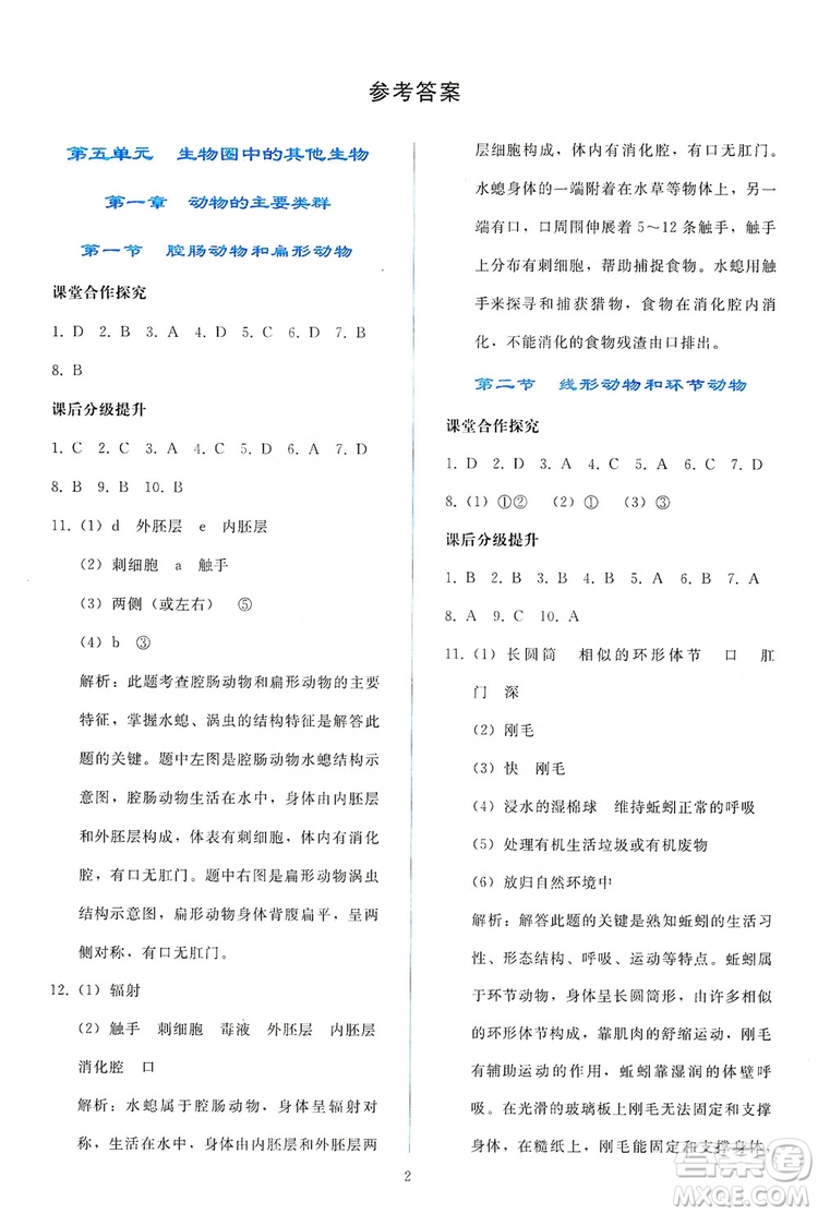 2019同步輕松練習(xí)八年級(jí)生物學(xué)上冊(cè)人教版答案