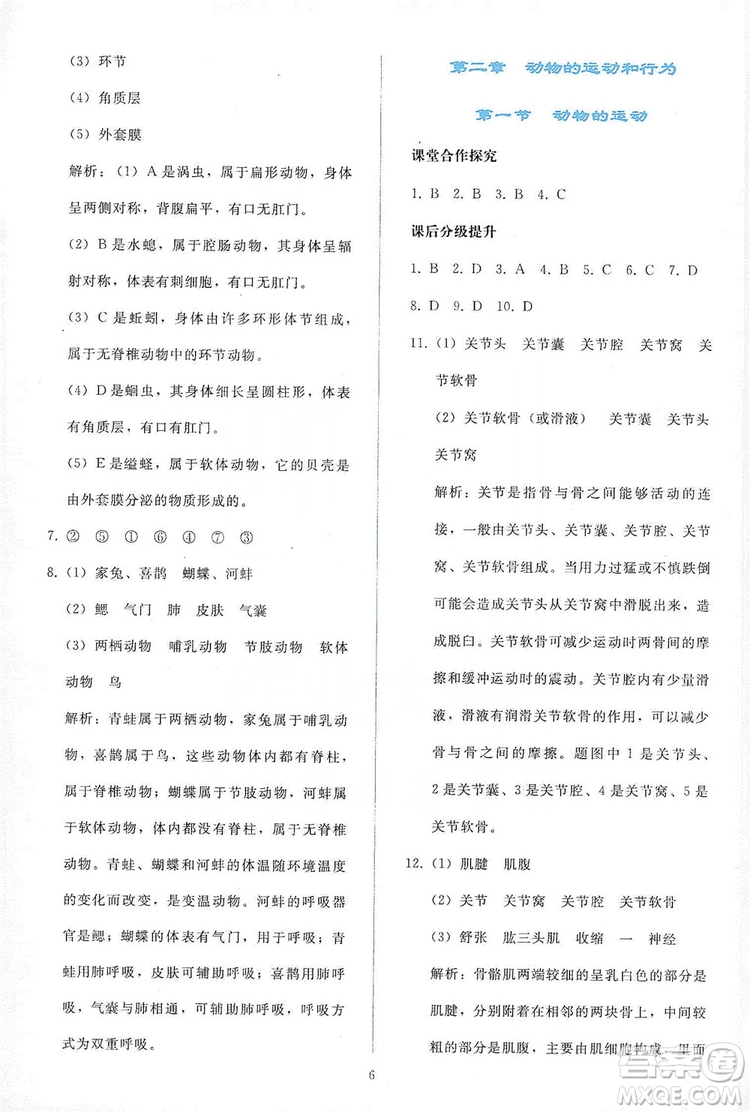 2019同步輕松練習(xí)八年級(jí)生物學(xué)上冊(cè)人教版答案