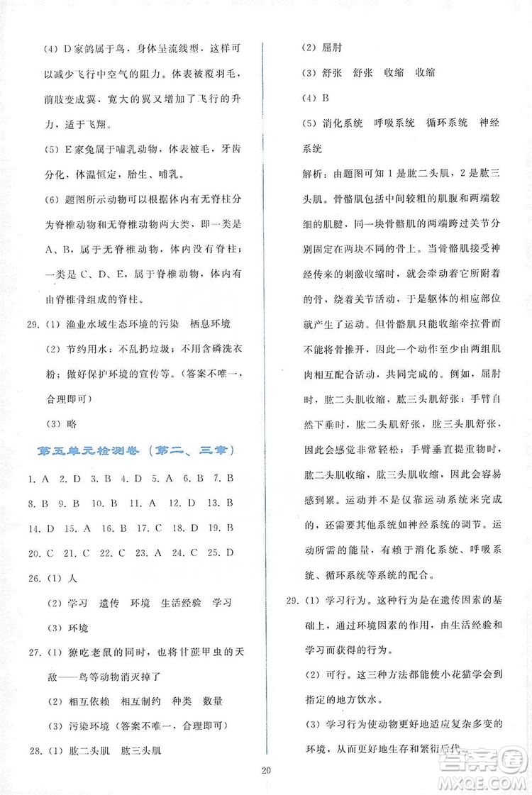 2019同步輕松練習(xí)八年級(jí)生物學(xué)上冊(cè)人教版答案