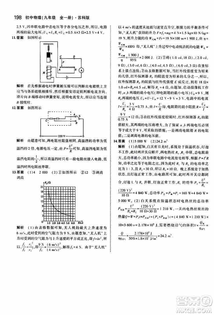 曲一線2020版5年中考3年模擬初中物理九年級全一冊全練版蘇科版參考答案