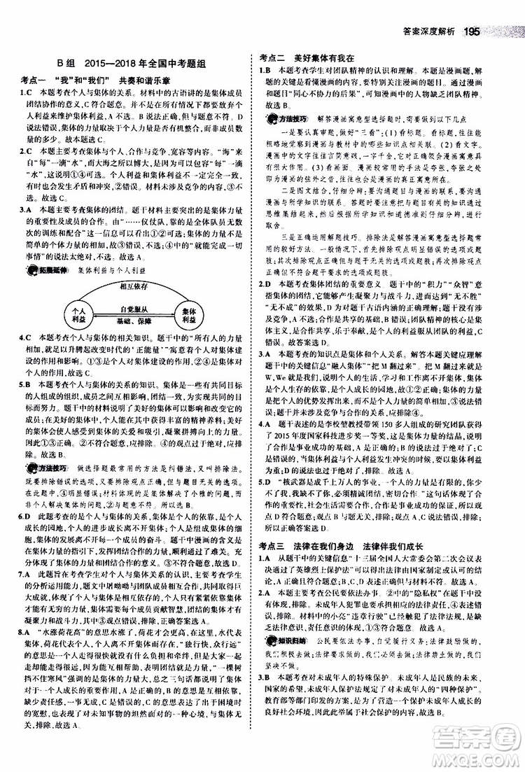 曲一線2020版5年中考3年模擬中考道德與法治全國版參考答案